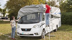 Hülle, Leiter, Wohnmobil Herablassen der Hülle