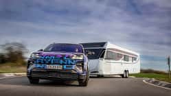 Cayenne Electric, Zugwagen, Wohnwagengespann, Porsche, vorne