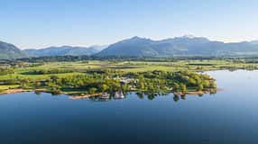 See, Campingplatz Rödlgries, Chiemsee, Chiemgau, Bayern, Übersee