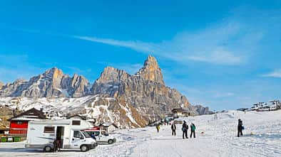Das Skigebiet am Passo Rolle liegt am Weg nach San Martinodi Castrozza.