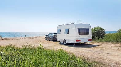 Wohnwagen, Strand, Gespann