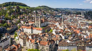 Stunning view of the Saint Gallen old town with its famous monastery and  catholic catheral in Switzerland