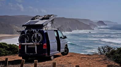 Camping, Bulli, Campervan, Küste, Meer
