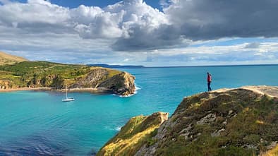Panorama, Bucht, Mensch, Boot, Himmel, Wasser