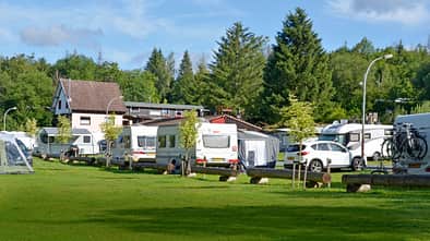 Caravans, Wiese, Tannen, Wohnmobile, Himmel