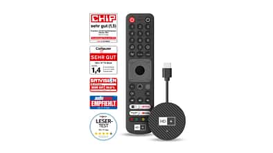 HD+ TV-Stick mit Siegeln und Bewertungen
