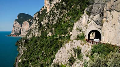 Italy. Lombardy. Lake Garda. Tremosine. tunnel & road climbing to village of Pieve.