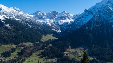 View on an alpine valley in spring, Kleinwalsertal, Austria