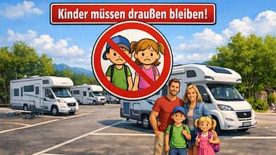 Familie auf Stellplatz, Illustration