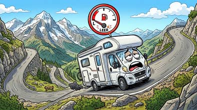 Wohnmobil Berg, Comic Stil, Tank leer