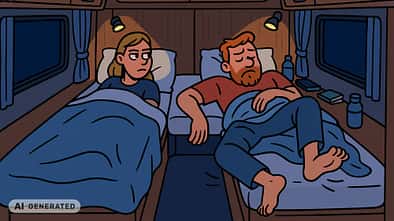 Comic-artige Darstellung einer Schlafsituation im Campingfahrzeug