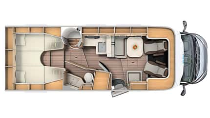 Supercheck, Knaus Sky TI 700 MEG, Grundriss Detaillierter Grundriss auf Seite 28.