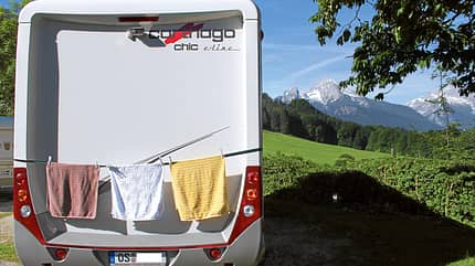 Spezial, Reisemobil, Bad, Dusche, Nasszelle, Wäsche Wäscheleine am Heck
