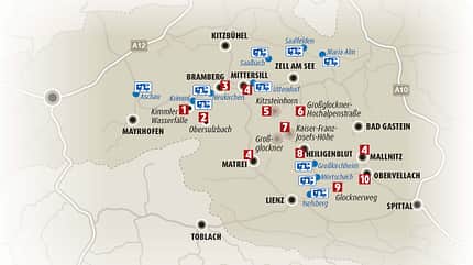 Karte, Nationalpark, Hohe Tauern Atemberaubende Aussichtspunkte, idyllische Wander- und Radwege und spannende Gletschertouren erwarten Urlauber im Nationalpark Hohe Tauern.