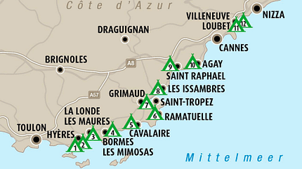 Côte d’Azur, Campingplätze, Südfrankreich Côte d’Azur, Campingplätze, Südfrankreich