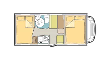 Grundriss, Betten, Wohnmobile, Modelle Querbett-Grundriss