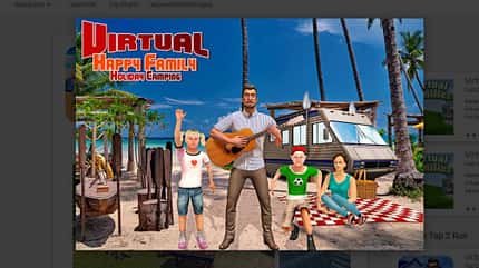 Apps, Spiele, Camping, Wohnmobil Virtuelle glückliche Familie: Feriencamping