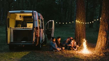 Friends camping near the forest Friends camping near the forest
