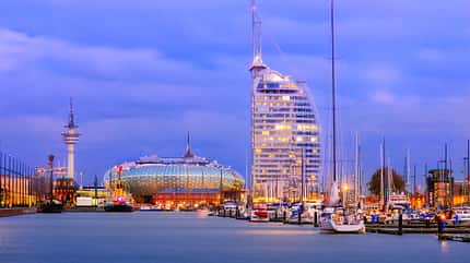 Bremerhaven, Nautical Equipment,Passenger Ship,Sailing Ship,Cloudscape,Sail,Bremen - Germany,Dusk,Skyscraper,Illuminated,Multi Colored,Modern,International Landmark,National Landmark,Famous Place,Travel Destinations,Horizontal,Germany,Europe,Sunset,Dome,Lighthouse,Harbor,Nautical Vessel,Bremerhaven,Bremerhafen,Travel Locations,Architecture And Buildings,Landmarks,Ship,Havenwelten Bremerhaven, Nordsee