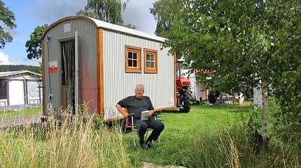 Traktor-Gespann, Wohnwagen, Reise, Selbstausbau Traktor-Gespann