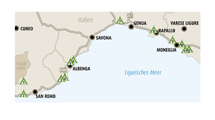Ligurien-Reise, 12 schönsten Campingplätze Ligurien-Reise die 12 schönsten Campingplätze