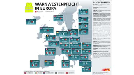 Warnwesten, Pflicht, Europa Warnwesten-Pflicht in Europa