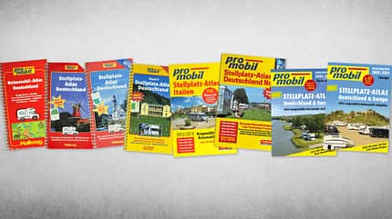 Entwicklung, Stellplatz-Atlas, Titelbilder, 90er Jahre bis 2021 Stellplatz-Entwicklung, Titel Stellplatz-Atlas im Wandel der Zeit