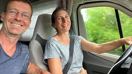 Cockpit, Wohnmobil, Frau am Steuer, Pärchen Cockpit, Wohnmobil, Frau am Steuer, Pärchen