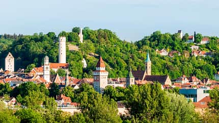 Türme, Bäume, Stadtbild, Mittelalterliche Bauten, Panorama von Ravensburg Türme, Bäume, Stadtbild, Mittelalterliche Bauten, Panorama von Ravensburg