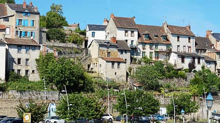 Aubusson, Stadt, Parkplatz, Häuser Aubusson, Stadt, Parkplatz, Häuser