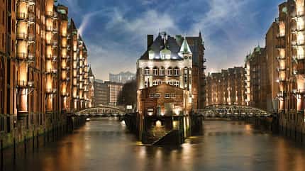 Speicherstadt, Wasserschloss, Gewässer, Gebäude Speicherstadt, Wasserschloss, Gewässer, Gebäude