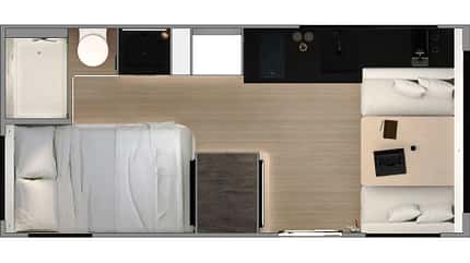 Caravan, international, Wohnwagen, USA, Hersteller, Aero Build Grundriss des Coast Model 1 vom Hersteller.