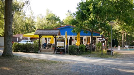 Restaurant, Schirme, Menschen, BŠume, Stra§e Restaurant, Schirme, Menschen, BŠume, Stra§e