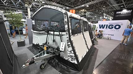 Deichsel, Camouflage, Zelt, Zeltcaravan, Faltcaravan, Messe Deichsel, Camouflage, Zelt, Zeltcaravan, Faltcaravan, Messe