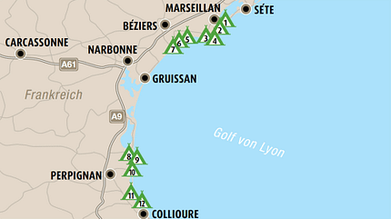 Digitale Karte, Golf von Lyon, CampingplŠtze Digitale Karte, Golf von Lyon, CampingplŠtze