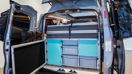 Bett, Heckansicht, Interior, Campingmöbel Bett, Heckansicht, Interior, Campingmöbel