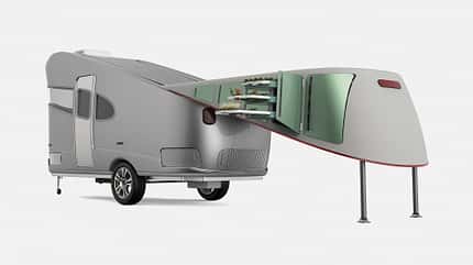 Red Dot Award, Caravan, Konzept, Airfarm, Slide-Out, Hydrokultur Renderings des Wohnwagen-Konzepts Airfarm (Red Dot Award 2024) mit offenem Slide-Out