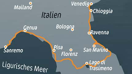 wohnmobil, tour, italien, fruehling Karte
