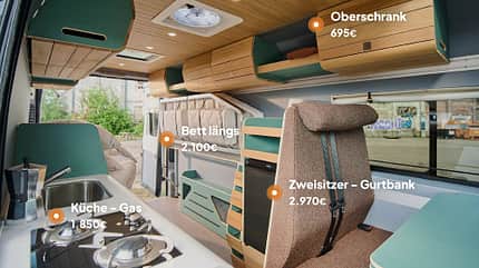Campingbus, Module, Möbelmodule, modularer Ausbau, Preise Modularer Beispiel-Ausbau von Vanjorn, Preise