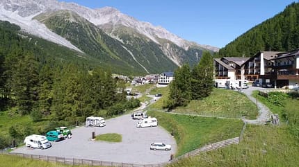 Alpina Mountain Resort Caravan Park, Stilfs, Sulden, Ortler, Königsspitze, Wohnmobilstellplatz, 1906 Meter Alpina Mountain Resort Caravan Park, Stilfs, Sulden,