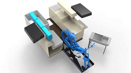 schematische Darstellung, Möbelmodul, Küchenmodul, Heckauszug schematische Darstellung, Möbelmodul, Küchenmodul, Heckauszug