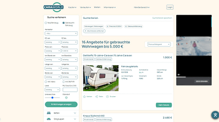 Screenshot, Caraworld.de, Gebraucht, Wohnwagen Screenshot (15.10.2025) Caraworld.de: gebrauchte Wohnwagen
