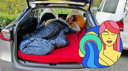 Car-Camping, Tesla, Schlafen im Kofferraum