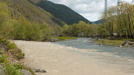 Confluence of Black and White Aragvi Rivers in Georgia