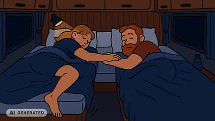 Comic-artige Darstellung einer Schlafsituation im Campingfahrzeug