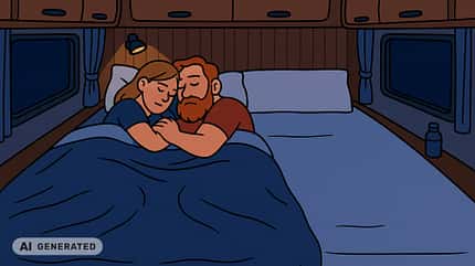 Comic-artige Darstellung einer Schlafsituation im Campingfahrzeug