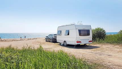 Wohnwagen, Strand, Gespann