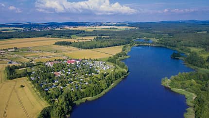 Campingpark LuxOase, Vogelperspektive, Luftaufnahme, See, Natur