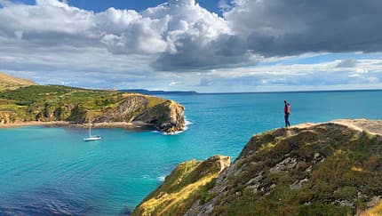 Panorama, Bucht, Mensch, Boot, Himmel, Wasser