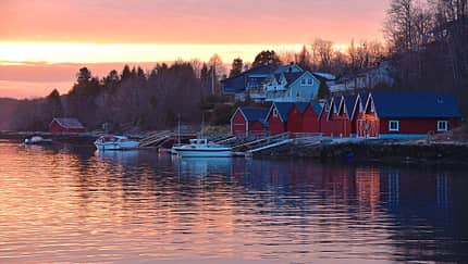 See, Sonnenuntergang, Boote, HŠuser, BŠume